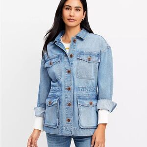 LOFT Denim Utility Jacket Classic Mid Wash S